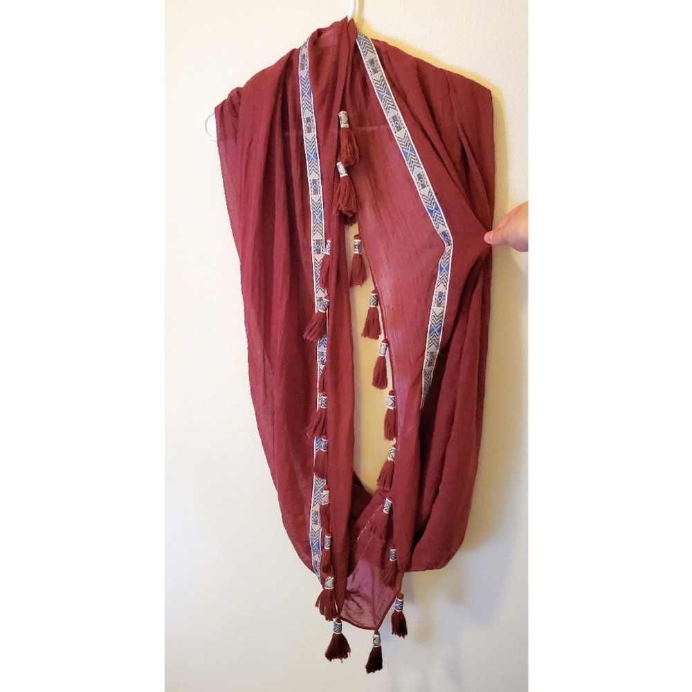 Hippie Maroon Aztec Infinity Scarf One Size…